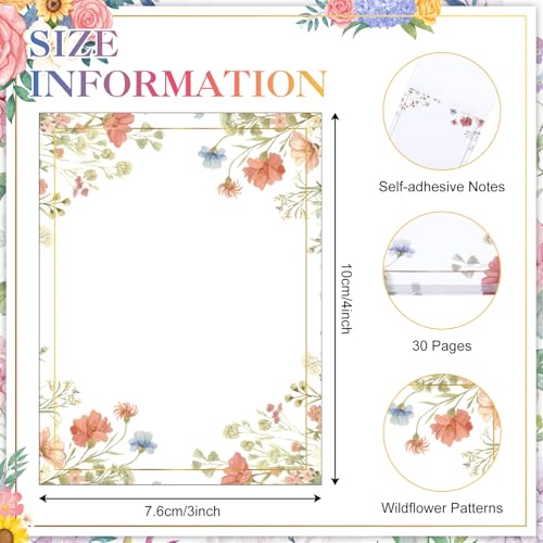 Chiisong 12 Pads Wildflower Sticky Notes Flower Sticky Notes - style: Flower