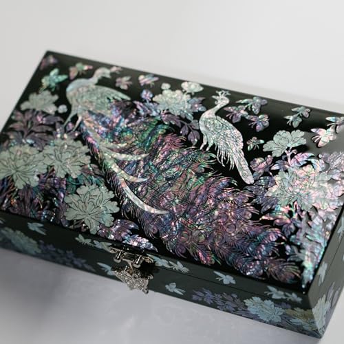 February Mountain Exquisite Mother of Pearl Peacock Design Jewelry Box: Artistry, Elegance, and Versatile Storage Gifts for Women - style: Peacock