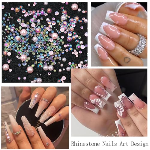 Pink Flatback Nail Pearls Rhinestones for Nail Art DIY Nail Charms - color: Colorful-09