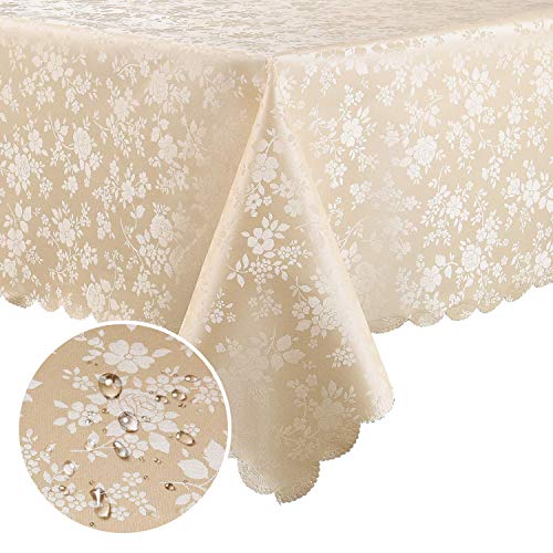 Smiry Rectangle Waterproof Heavy Duty Vinyl Tablecloths, 52 x 70 Inch - color: Beige, size: 70" x 52" (Rectangular)