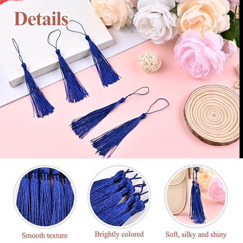 NACHLYNN 120 Pcs Bookmark Tassels Bulk 13cm/5 Inch Silky Handmade Soft Craft Mini Tassels for Jewelry Keychain Making with Loops for Dress Decoration DIY Craft Accessory (Royal Blue) - color: Royal Blue