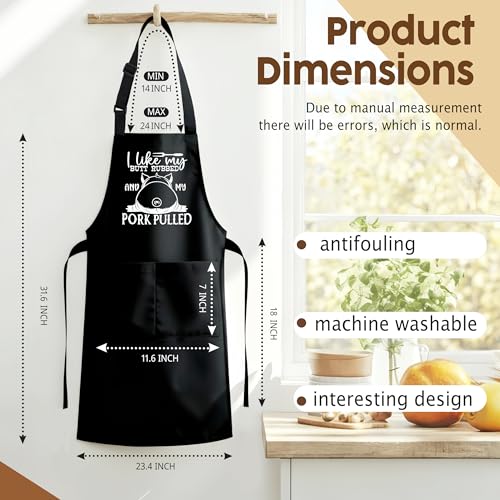 Funny Aprons for Men with 2 Pockets, Cooking Apron for Dad, Gag Gifts for Men, Adjustable BBQ Grilling Apron for Husband, Chef Kitchen Gifts for Birthday & Father’s Day - A05 - color: I Like My Butt Rubbed and My Pork Pulled