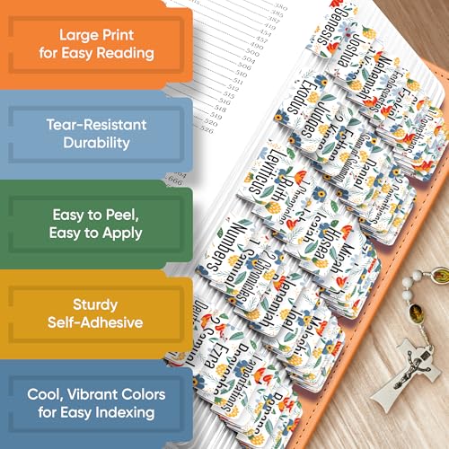 Essex Wares - Bold Blooms Floral Bible Tabs, 80 Tabs for Women & Men - color: Bold Blooms