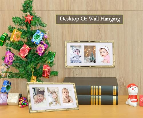 YiPinYin Gold 3-2x3'' Multi Bamboo Detail Designs Metal Picture Frame 3 Section Frame 2pack,Baby Nurse frames With Soft Touch Velvet Backing for Desktop and Wall Décor - color: Gold, size: 3-2x3Inch 2PK