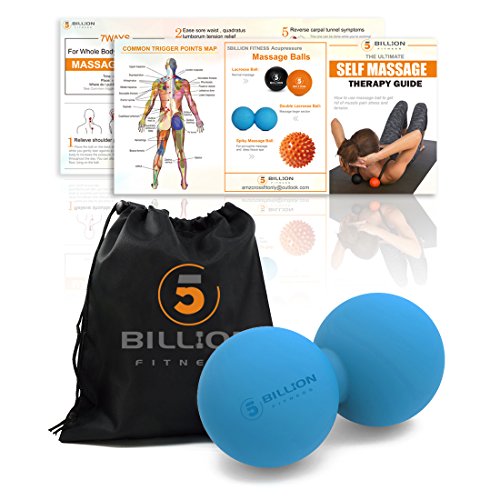 5BILLION FITNESS Peanut Massage Ball - Double Lacrosse Massage Ball & Mobility Ball for Physical Therapy - Deep Tissue Massage Tool for Myofascial Release, Muscle Relaxer, Acupoint Massage - color: Blue-hard