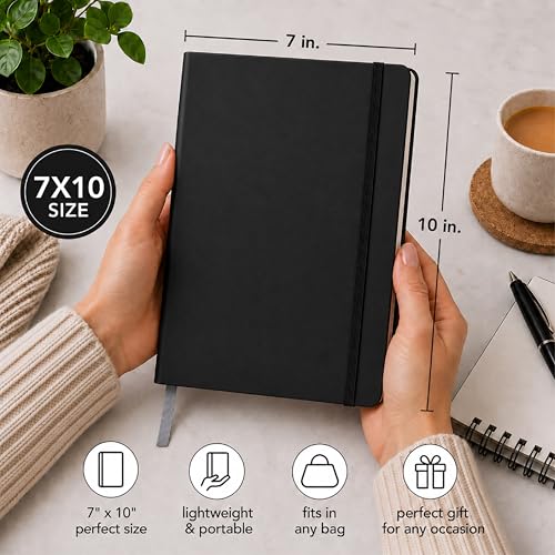 Eccolo Cool Jazz Hardbound Writing Journal, 192-Page Lined Paper, Lay-Flat - color: Black, size: Large - (7.25-x-9.6 Inches)