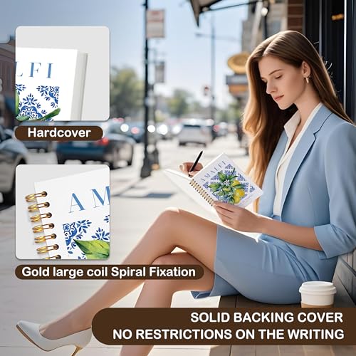 VIIJJUE Italian Amalfi Coast Lemon Notebook Journal, Blue and White Floral Mediterranean Tiles Lemons Tree Gifts Notebook , Hardcover Spiral Journal 5.5x8.3 Inch - color: lemon-01