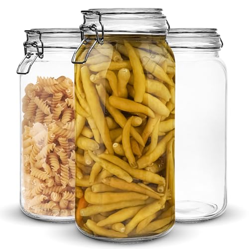 Marbelous Set of 3 Glass Mason Jar 64 Ounces with Airtight Lid Large Jars With Stainless Steel Bail And Trigger Clamps - size: 68 oz 3 Pack
