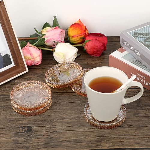 JUXYES Set of 5 Heat-Resistant Clear Glass Coaster for Hot and Cold Drinks - color: Amber, size: 5 Pack