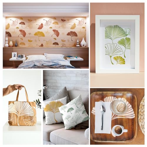 9Pcs Ginkgo Leaf Wall Stencil Templates Reusable Plastic Large Medium Small Botanical Leaf Stencils for Painting on Wood Wall Floor Tile Fabric Glass Furniture DIY Home Decor Template - style: Ginkgo Leaf B
