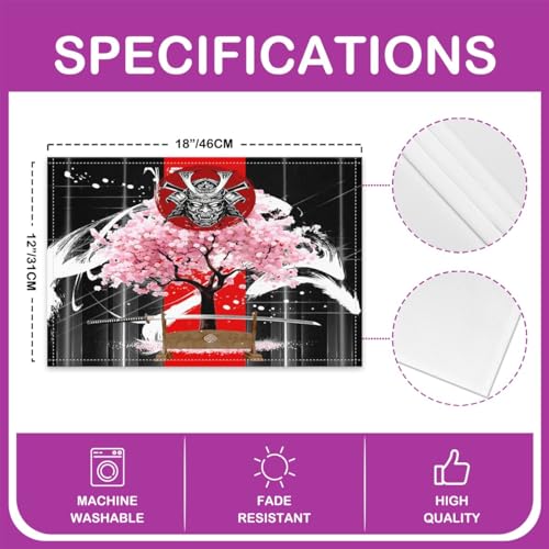 Feelyou Cherry Blossoms Placemats Set Set of 4 18"x12" - color: Pink Black Red