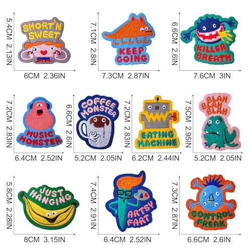 10 Pcs Funny Monster Iron On Patches, Kawaii Colorful Monsters Embroidered Applique Patches, Clothes Backpacks Hats Pants Jackets Jeans Decoration, DIY Accessories - color: 10 Funny Monster