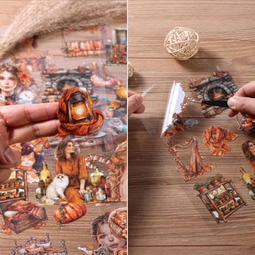 PET 20 Sheets 180 Pre-Cut Fall Stickers for Scrapbooking Landscape People Scrapbook Sticker Transparent Stickers for journali Scrapbook Supplies - color: Autumn