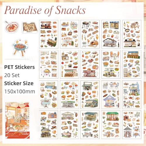 Snacks Series Sticker Scrapbooking Supplies for Junk Journal, 20 Sheets PET Stickers - color: Snacks Series
