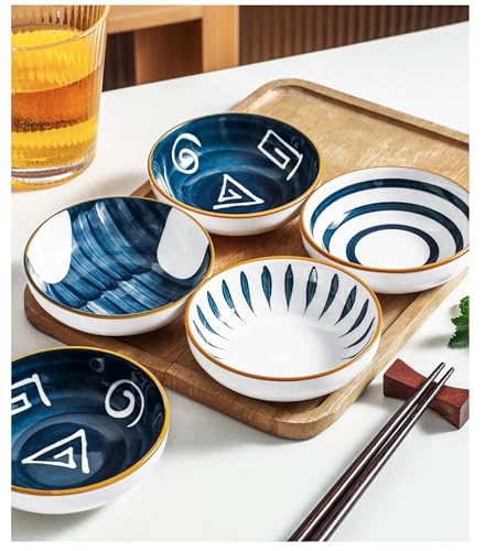 4 Pack 3 oz Small Soy Sauce Dish Ceramic Dipping Sauce Bowls - color: Japanese Blue