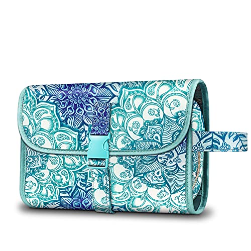 FINTIE Portable Toiletry Cosmetic Travel Bag Hanging Makeup Organizer - color: Emerald Illusions