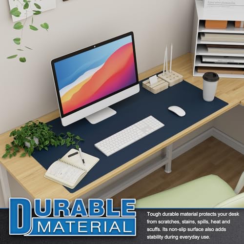 K KNODEL Extra Large Desk Mat, Leather Mouse Pad (35.4"x17", Dark Blue) - color: Dark Blue, size: 35.4" x 17"