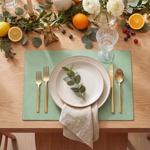 Artoid Mode Sage Faux Leather Placemats Set of 4 - color: Sage, size: 12" x 18", Rectangular Set of 4