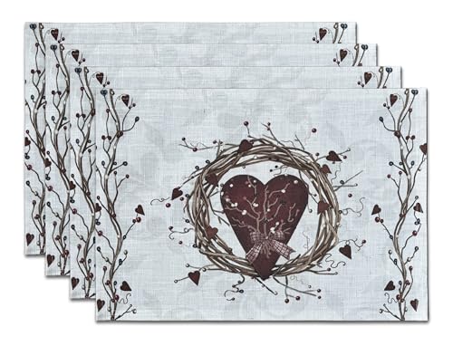 Set of 4 Rustic Country Hearts Placemats 18x13 Inches - color: Heart Placemats
