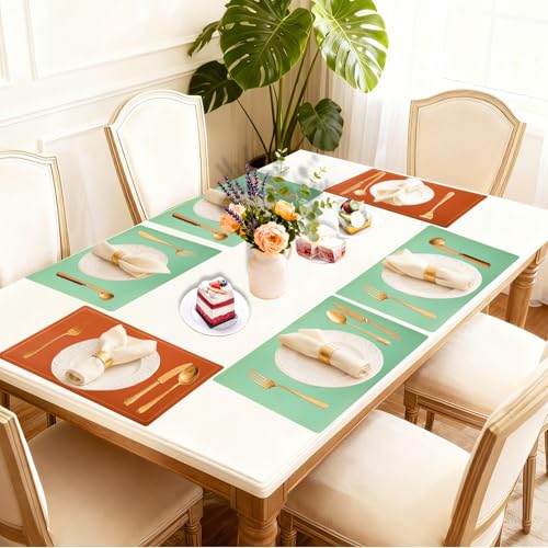 Faux Leather Placemats Set of 4, 11.8"x17.7", Green & Orange - color: Green & Orange, size: Set of 4