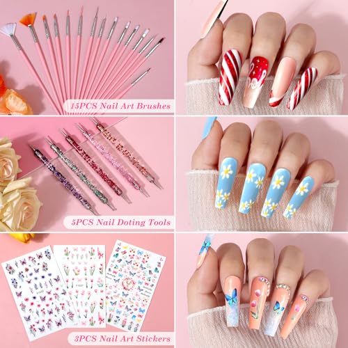 Acrylic Fake Nails Kit Press On Nail Kit with Clear Coffin Nail Tips Nail Display Stand Sequins Sticker Rhinestones Decorations Nail Glue Nail Clay Fine Glitter DIY Nail Art Tool and Supplies - color: Acrylic Fake Nails Set