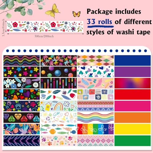TaoBary 33 Rolls Washi Tape Set, 15mm Holiday Seasonal,Cool Style - style: Cool Style