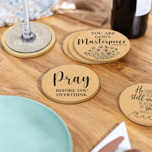 Coasters for Drinks with Holder Set of 6, Inspirational Cork Coaster Absorbent for Office Desk Inspired Table Coasters Kitchen Decor House Warming Gifts for New Home Couples, Round 4" - color: Plant