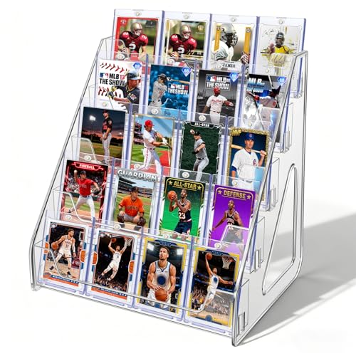 tutata Trading Card Display Stand, PSA Card Display Acrylic Shelf, Vertical Holder for Baseball Cards, Easy Clip-On Design 5-Tier