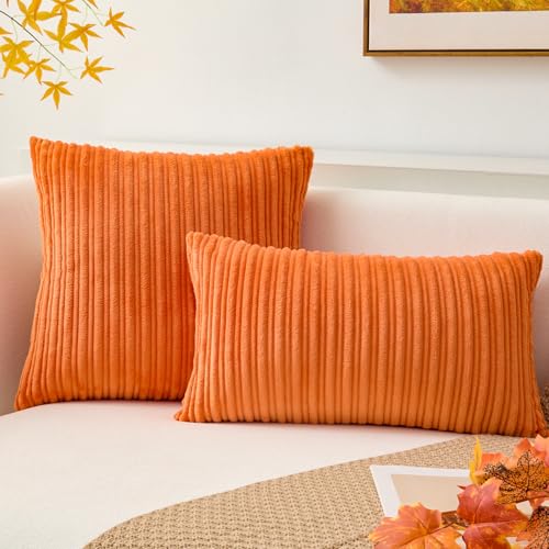Kevin Textile Striped Corduroy 16”x16” Pillow Covers 2 Pack, Orange - color: Orange, size: 16" x 16" (Pack of 2)