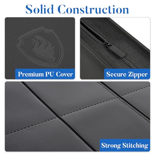 Premium Zip Card Binder, Fabmaker 9 Pocket Trading Card Binder PU Cover - color: Black, size: 9 Pocket - 13.9" x 10.5"