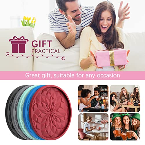 ME.FAN Silicone Coasters with Holder,[6 Pack] Drinking Coasters - Cup Mat for Hot or Cold Drinks, Thickened, Non-Slip, Non-stick,Deep Tray Ether - color: Ether