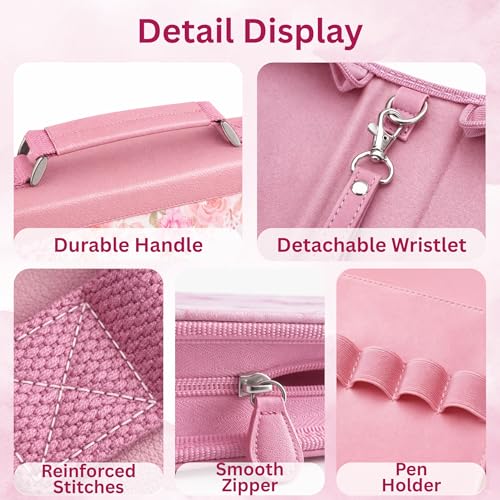 Large Bible Cover Case for Women - Faux Leather Bible Study Organizer Bag with Complete Journaling Kit & Accessories, Pink Floral with Zipper Closure