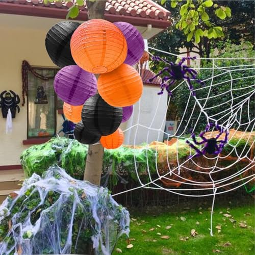 Orange Purple Black Paper Lanterns Decorative 12pcs Halloween Hanging Decorations for Graduation Thanksgiving Birthday Party Decorations - color: black,orange,purple