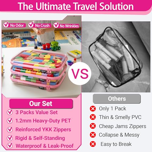 YQBRAO Clear Hard Shell Zipper Cases, 3 Large Travel Organizers, Pink - color: Pink, size: 3 Pack(L)