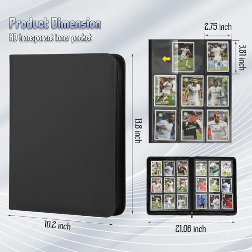 9 Pocket Card Binder - 540 Capacity with Zip Closure Premium, Double-Sided,Sturdy & Sleek PU Leather Protector for MTG, TCG, Sport & Collectible Cards (Black) - color: Black