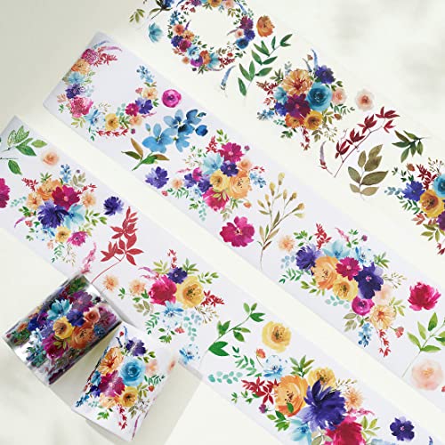 WT Pretty Florals Wide PET Tape, Single Roll, Original Designs, Floral Decorative Tape, Transparent Craft Tape for Bujo Planner & DIY Supplies, Watercolor Flowers - color: WT Pretty Florals Wide PET Tape