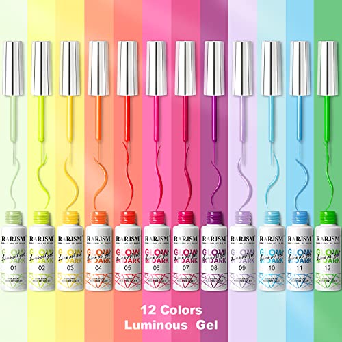 RARJSM Nail Art Gel Set, Glow In The Dark Gel Liner Nail Art Polish Luminous Design Nailpolish Neon Fluorescent Drawing Painting NailArt Polish Neon Colors - color: Yellow