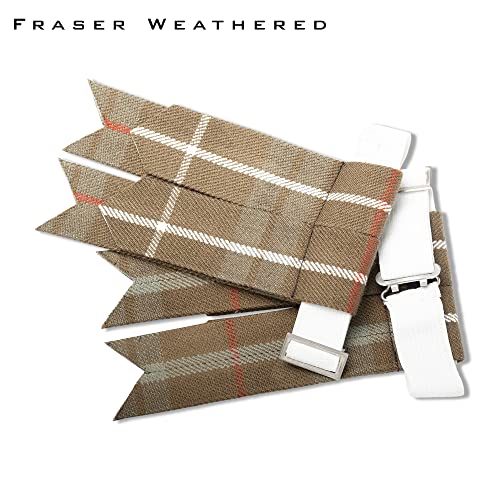 Kilt Flashes for Men with Heavy Buckle Adjusters, Plain & Tartan Kilt Sock Flashes. - color: Fraser Weathered 063flbu