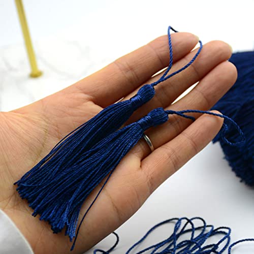 100Pcs 5 Inch Silky Bookmark Tassels for Jewelry, Souvenir(Dark Blue) - color: #52