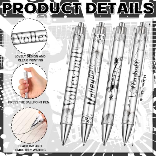 Resurhang 12 Sets Volleyball Notebook Gifts 5.5 x 4.3'' Black and White Volleyball Spiral Notebook Ballpoint Pens for Coaching Supplies Coach Gifts Team Party Players Sports Lover - style: Black White Volleyballs