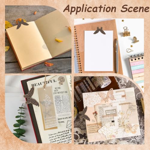 CRASPIRE 2Pcs Traveler Notebook Page Holder Journal Clip Metal Vintage Retro Fox Animal Butterfly Alloy Decorative Binder Holders Accessories for TN Travelers Art Journaling Reading Decoration - style: Fox/Butterfly