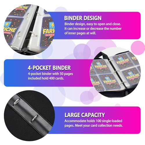 Trading Card Binder for TCG Cards, 4-Pocket Portable Card Collector Ablum Holder Book Fits 400 Cards with 50 Removable Sleeve, Waterproof Card Binder Display Storage Carrying Cases -Lightning - color: Lightning-400 cards 2