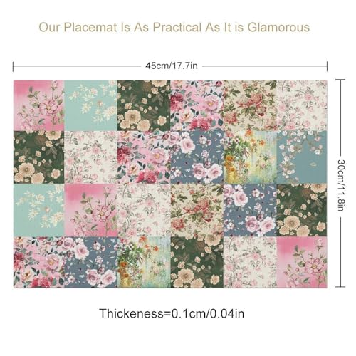 Boho Floral Placemats Set of 4, 12x18 Inch Vintage Colorful Patchwork Retro Flower Plaid Spring Farmhouse Holiday Coffee Table Mats for Party Kitchen Dining Decoration - color: Pm-patchwork02, size: 4pcs