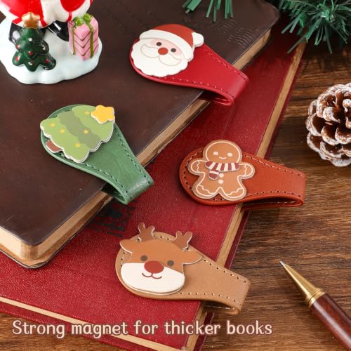 4PCS Christmas Leather Magnetic Bookmarks Set, Festive Xmas Book Markers for Reading Women & Men, Holiday Reading Accessories for Book Lovers，Adults & Kids, Unique Christmas Stocking Stuffers - style: Christmas