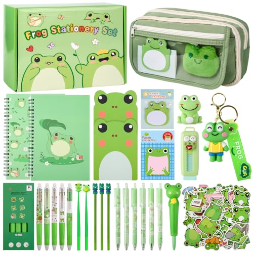 Ulema 52pcs Cute Frog Stationery Set Frog Gifts for Boys Girls Birthday Back to School and Classroom Rewards Office Supplies with Frogs Stuff. - style: Frog