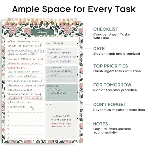 Taja To Do List Notepad, Undated Daily Planner for Work and Goal Setting - color: t-Rose Meadow, size: 1 Pack