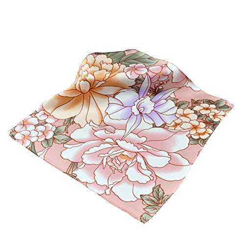 Bandana,handkerchief, hanky,silk cerpe satin with oriental art pattern - color: Red Peony Pattern