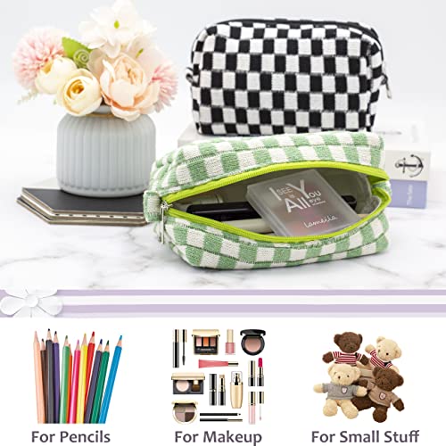 Checkered Makeup Bag for Purse, Small Travel Cosmetic Pouch,Light Green - color: Light Green