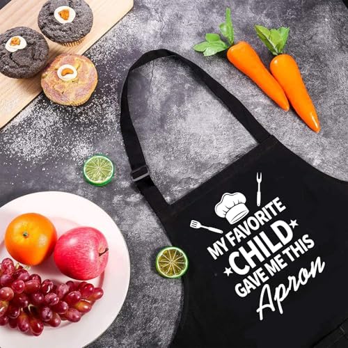 Rosoz Funny BBQ Black Chef Aprons for Men Adjustable Kitchen Cooking Aprons - color: My Favorite Child Gave Me