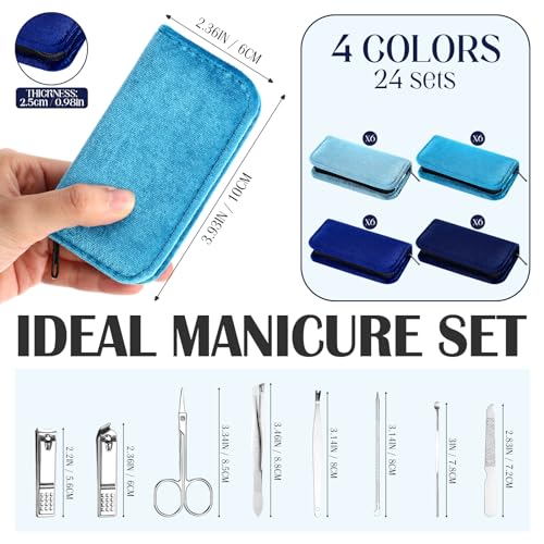 Coume 24 Sets Mini Manicure Kit for Women Men Nail Clippers, Blue Series - color: Blue Series